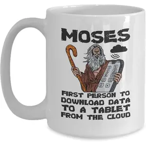 Funny Moses Christian White Ceramic Beverage Mug - 11oz/15oz Washable Drink Mug with Printed Design, Bible Believer Religious Gift for Church Easter