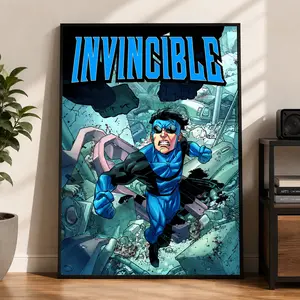 Blue Superhero Comic Poster Print, Animated Action Wall Art, Bedroom & Gaming Room Decor