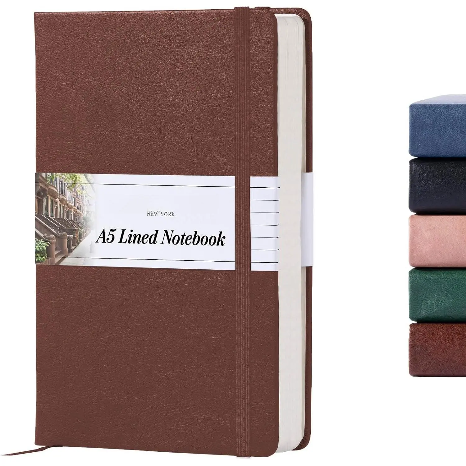 A5 Hardcover Lined Journal 5"x8" - Notebook for Work & Writing, 160 Pages Thick 100 GSM Paper, Lay Flat Binding, Elastic Band, Ribbon Bookmark (Chestnut Brown)