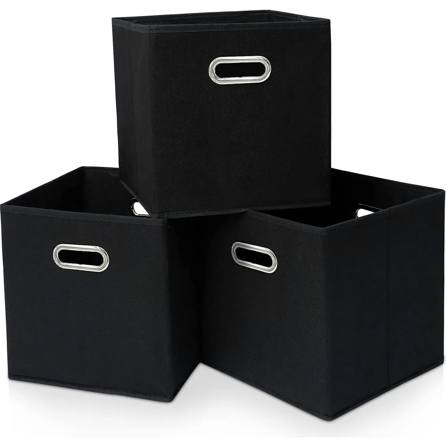 Black Fabric Cubby Storage Bins，13x13x13 Inches ，Cube Organizer Bin Foldable Storage Boxes with Dual Handles Fabric Organizer Box and collapsible Storage basket，Set of 3 ，BlackGift