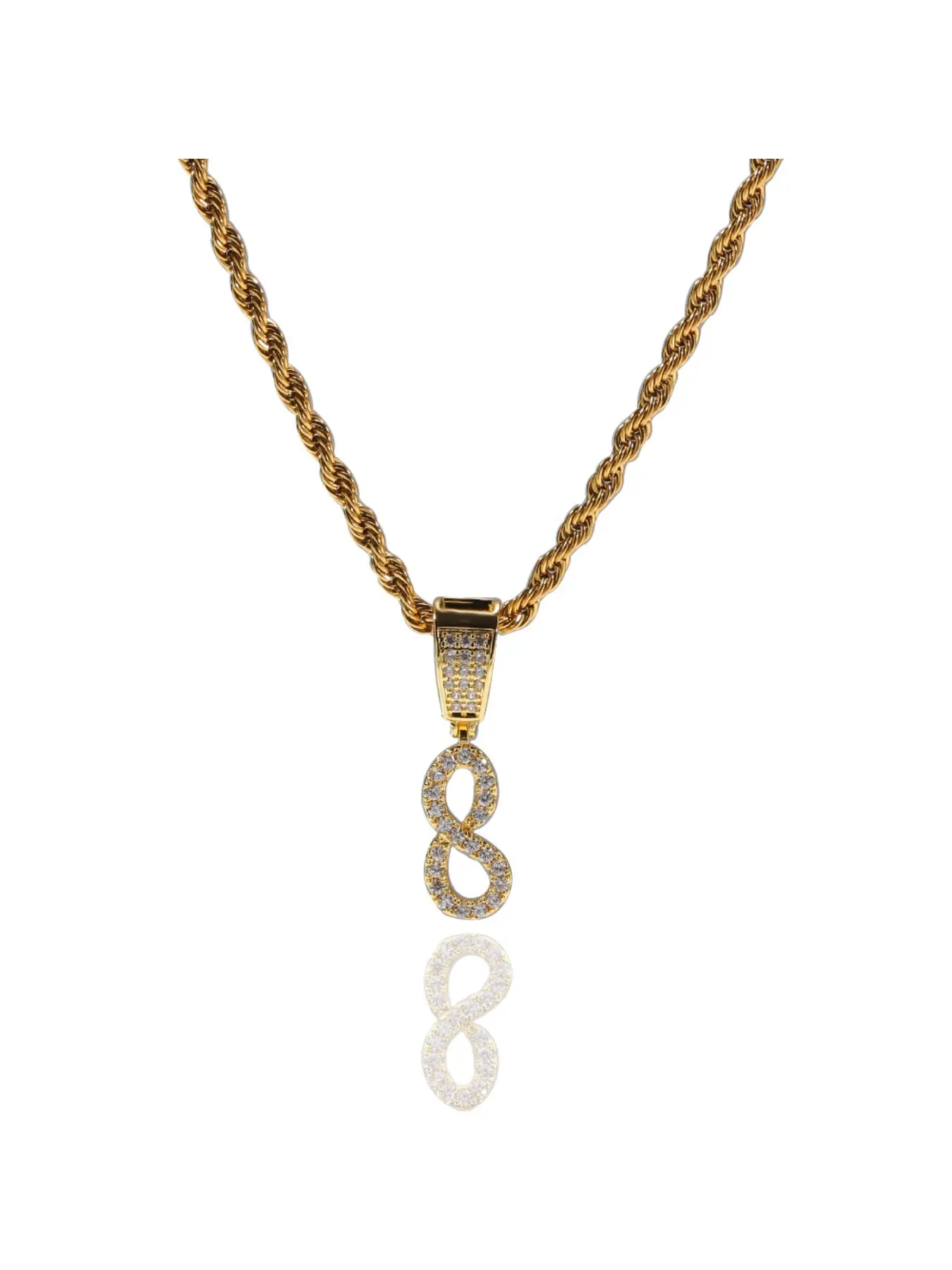 Hip Hop Iced Out Cursive Number Pendant Necklace, Copper Base, Gold/Silver Tone, 24 Inch Twist Rope Chain, Chain Link Necklace, Fashion Jewelry, Custom Date Unisex Gift for Men Women