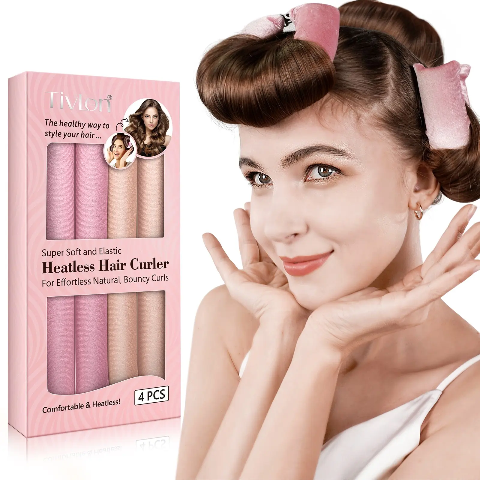 Tivlon No Heat Curling Wand Set, Lazy Sleep Curl Tool, Natural Voluminous Style, Easy Heat-Free Curling Wand Set, Heatless Hair Curler, Velvet Material