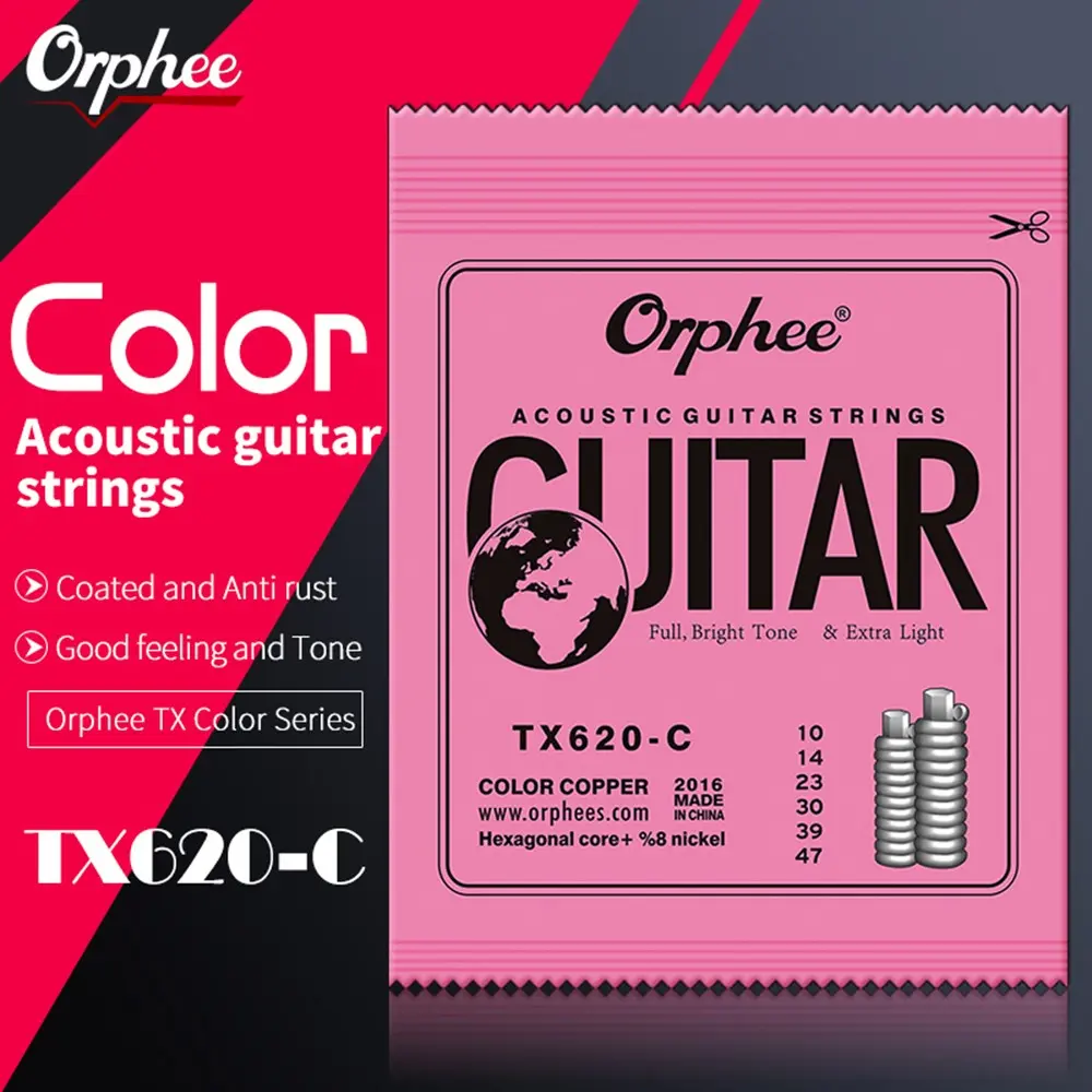 Aurora Tx620c X Series Colorful Acoustic Guitar Strings, Hexagonal Carbon Steel Core, Anti-Rust Coated, Smooth Play, Ideal for Daily Practice