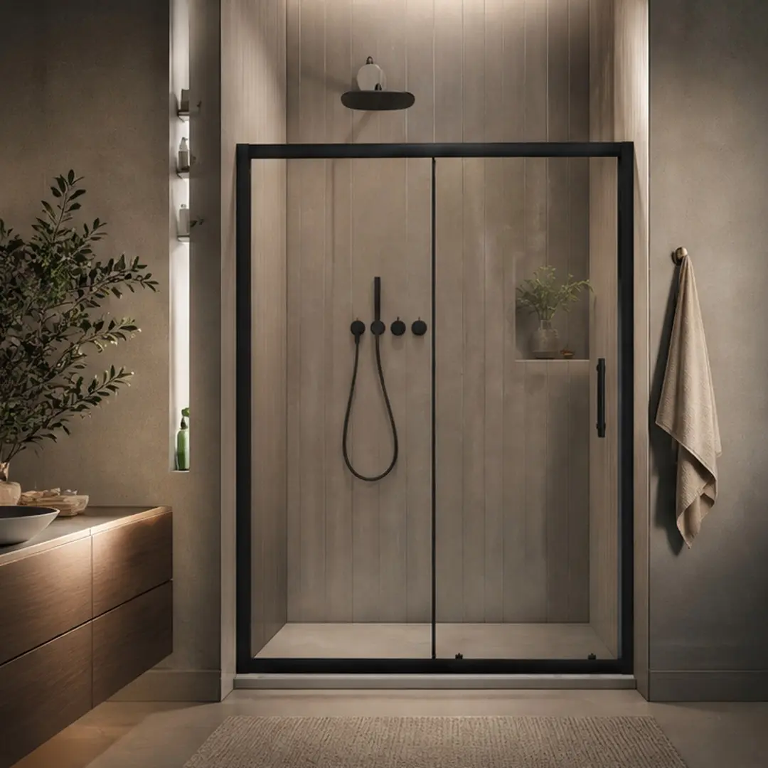 ARCH 48 in W x 72 in H Single Sliding Shower Door, 1/5 inch Thick Clear Tempered Glass with Stainless Steel Handle, Matt Black Aluminum Frame, Reversible Installation, Waterproof Threshold, Modern Bathroom Enclosure, Matt Black Color Options