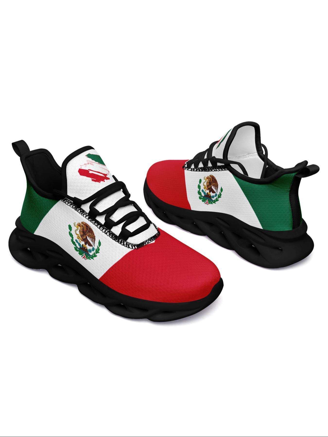Women's Mexico Flag Print Lace Up Running Sneakers, Casual Comfortable Breathable Sports Fashionable Shoes, Gym Training Sport Walking Sneakers for Daily Wear, Trainer