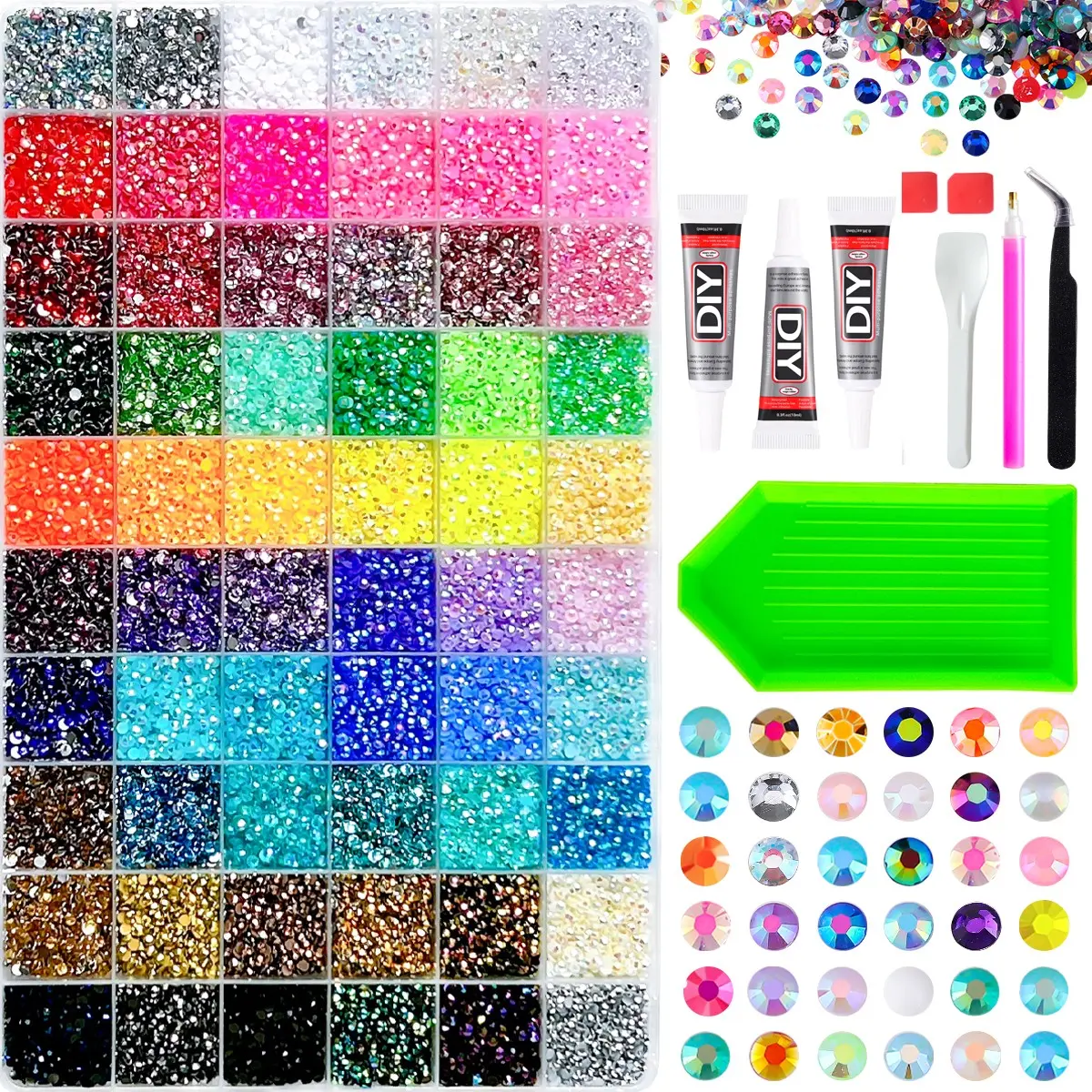 Y2K aesthetic bling set with professional glue 💎Every rainbow tone rhinestones for DIY jewelry 60 Colors Rainbow Nail Art Rhinestones Gift Set, DIY Craft Supplies, Glue, Tray, Putty, Perfect for Clothing, Cups, Shoes, Fabric, Nails