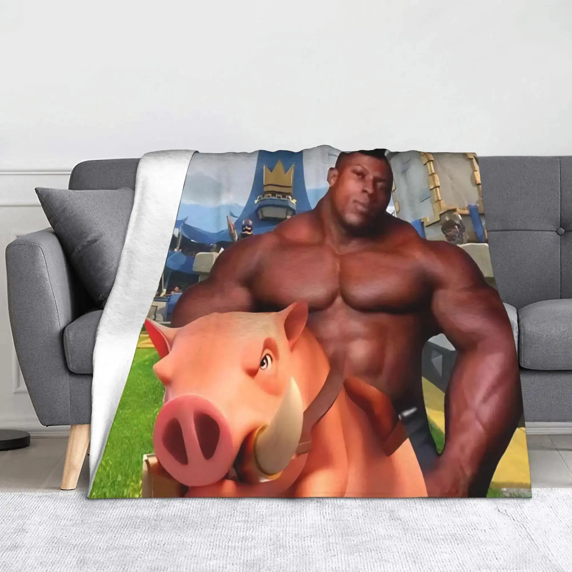 Hog Rider Gaming Funny Pig Black Muscle Velvet Throw Blanket,Super Warm Bedding Character Animal Artwork for Sofa Couch,Matches cooling blankets pillows couch cover for sofa bedding set comforter set,Funny Bedroom Decor Birthday Holiday Gift For Gamer Guy