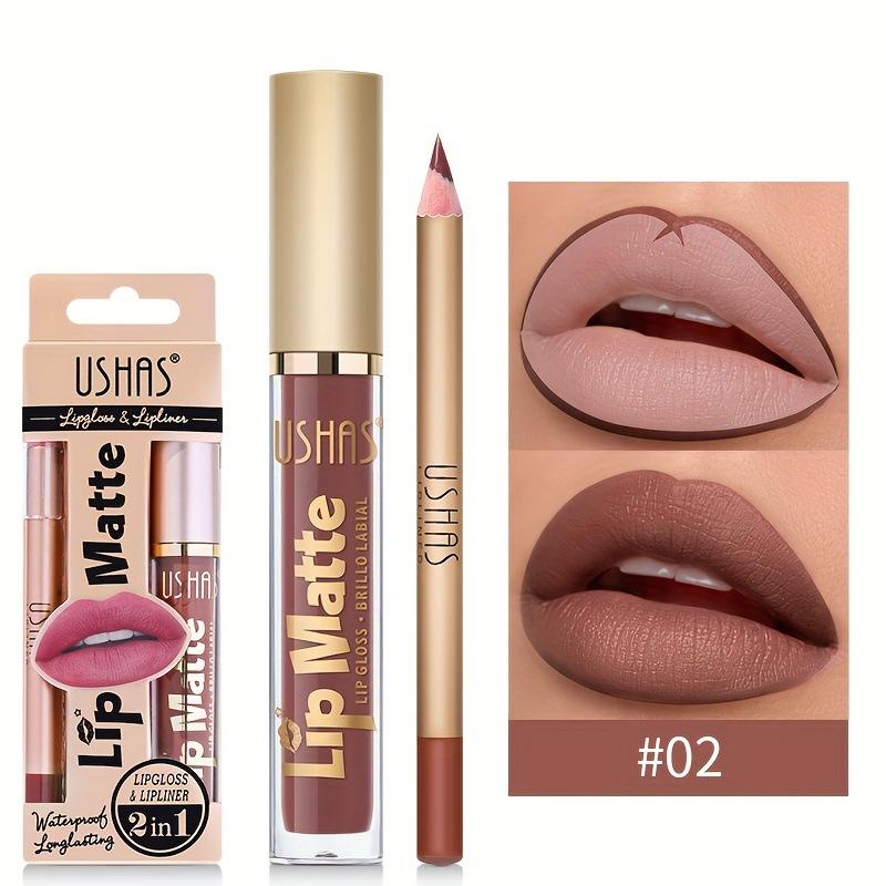 2-in-1 Lip Gloss & Lip Liner Duo – Double-Ended, Long-Lasting, Non-Sticky, High Shine + Matte Liner, Waterproof, No Bleeding, All-in-One Lip Makeup