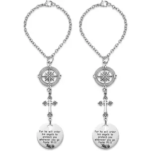 2-Pack Christian Guardian Angel Rear View Mirror Charms - Psalm 91:11 Verse Religious Accessory for Women, Ideal for Sister, Daughter, Thanksgiving, Easter, School Bag Attachment