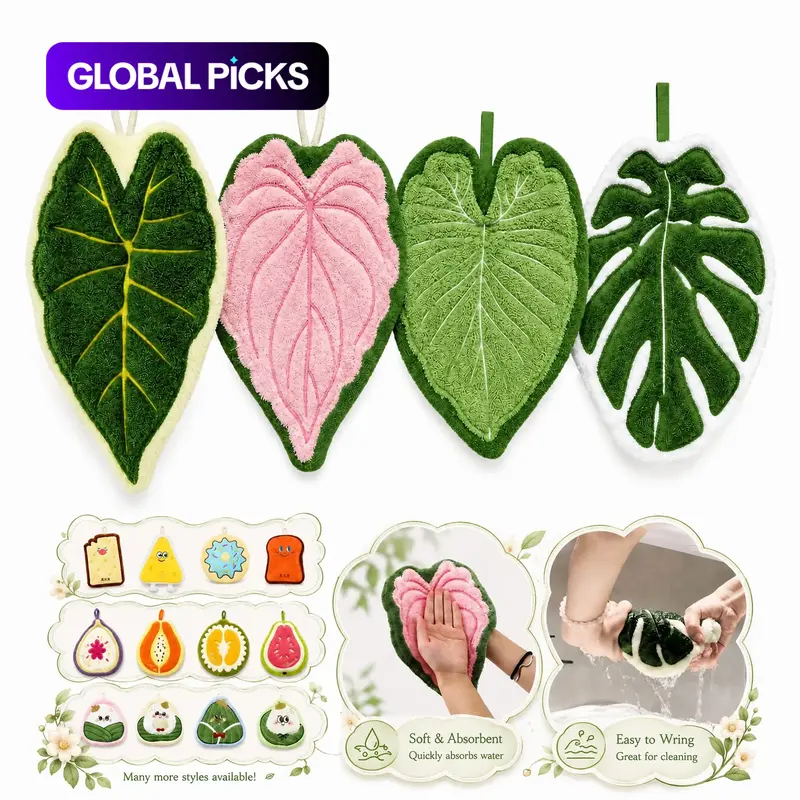 4-Pack Hanging Kitchen Cleaning Cloths, Cute Coral Fleece Tropical Hand Towels, Versatile, Highly Absorbent, Quick Dry, No Shedding, for Bathroom/kitchen/living Room #GLOBAL PICKS