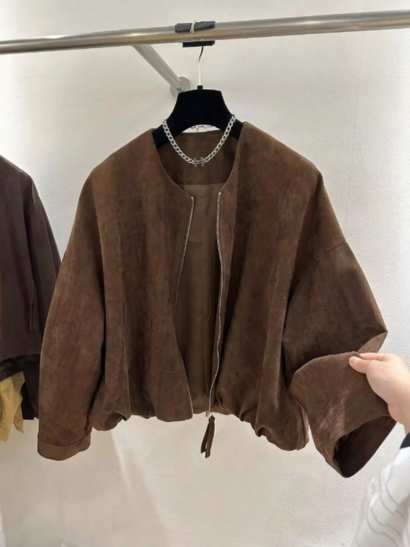 Meadow Short Sleeve Imitation Deer Skin Velvet Coat for Women, Spring & Fall American Retro Loose Fit Slimming Lazy Jacket