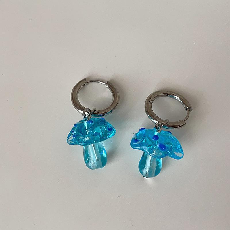 Minar Funny Contrast Color Coloured Glaze Crystal Mushroom Hoop Earrings for Women Silver Plated Metal Holiday Casual Jewelry