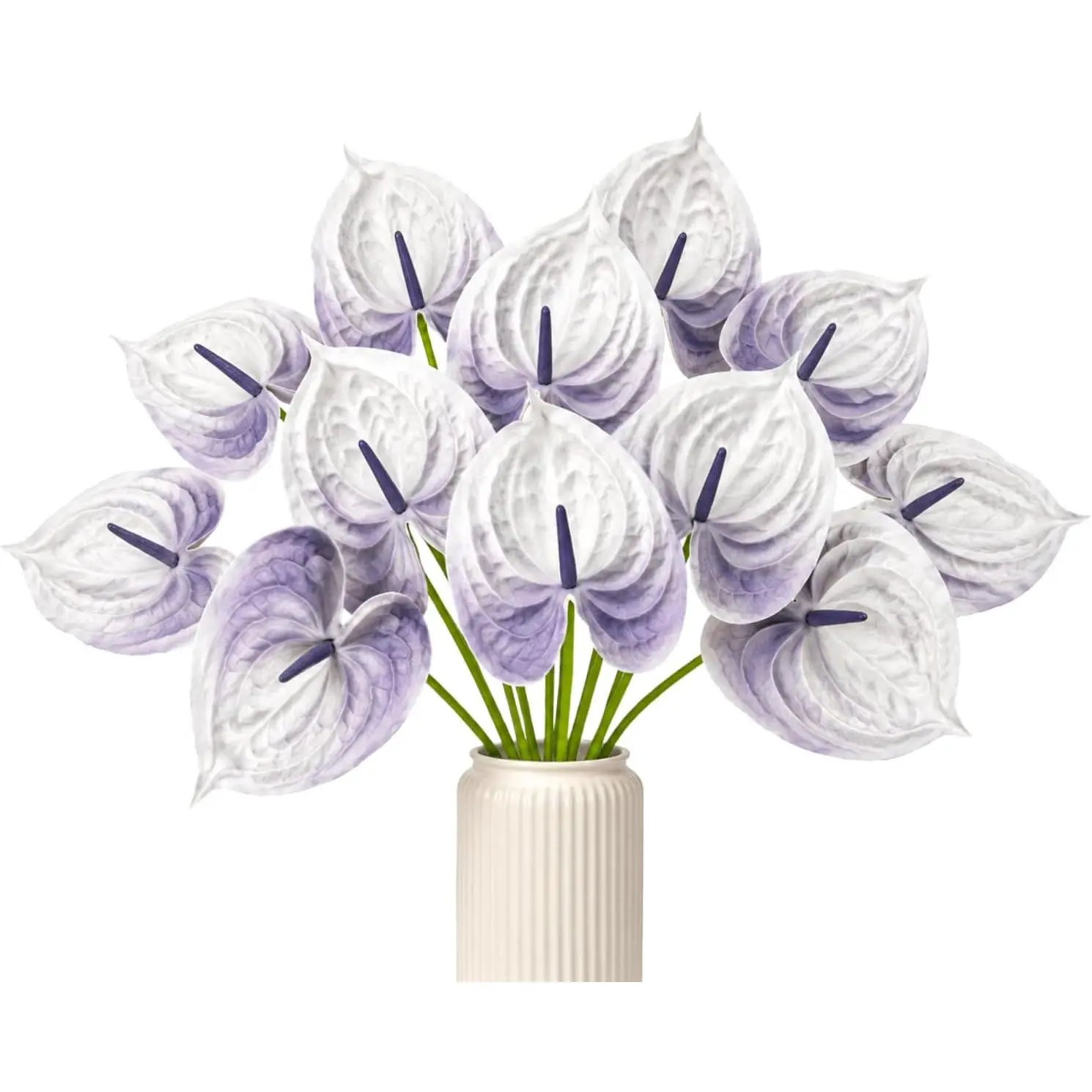 Letjolt Purple White Artificial Anthurium Flamingo Flowers, Decorative Plants & Ornaments for DIY Bouquet, Wedding Table Centerpieces, Engagement Decor, Home Supplies