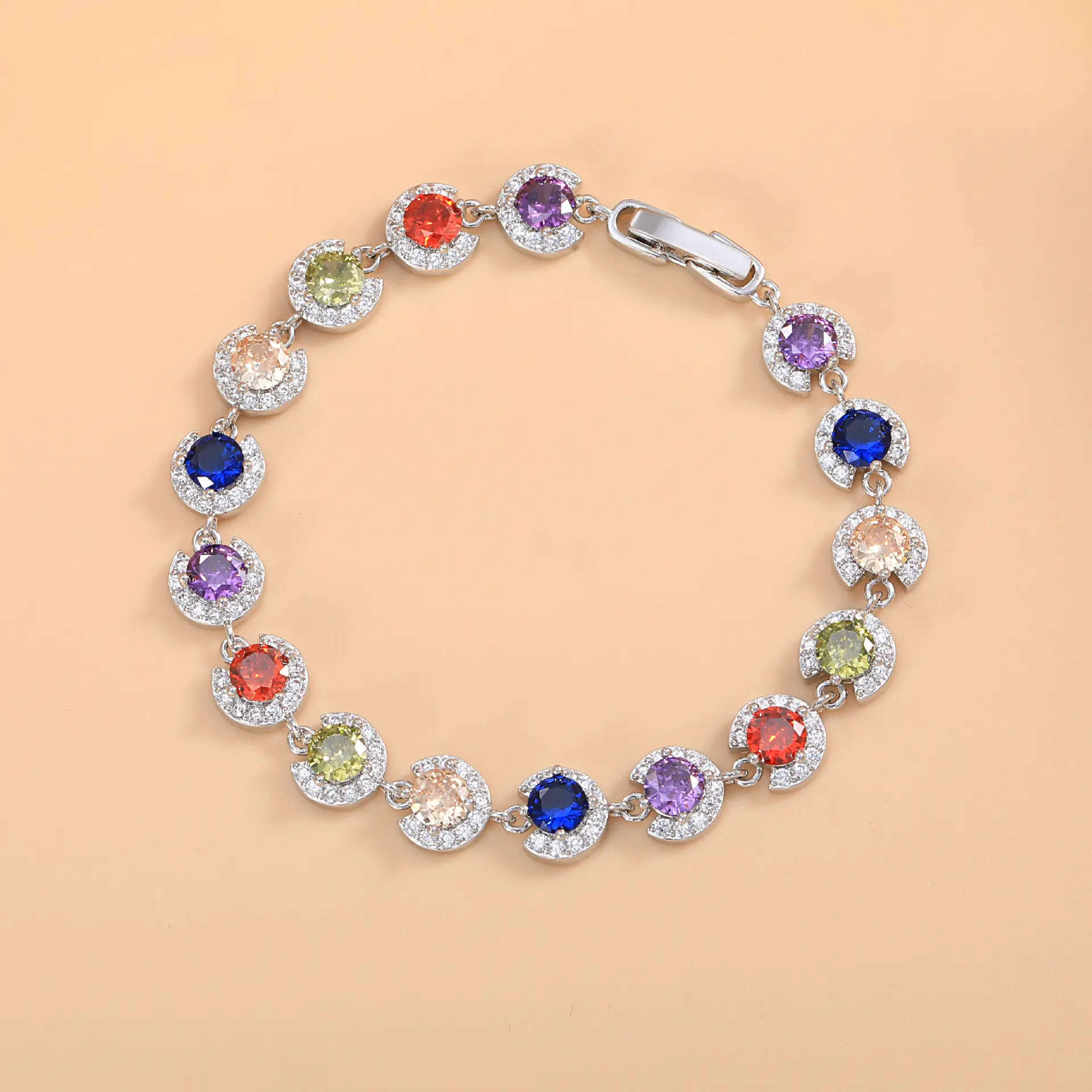 Multicolored Zircon Cuff Bracelet for Women, Elegant Adjustable Sun & Cross Design for Daily, Casual, Holiday & Anniversary Wear