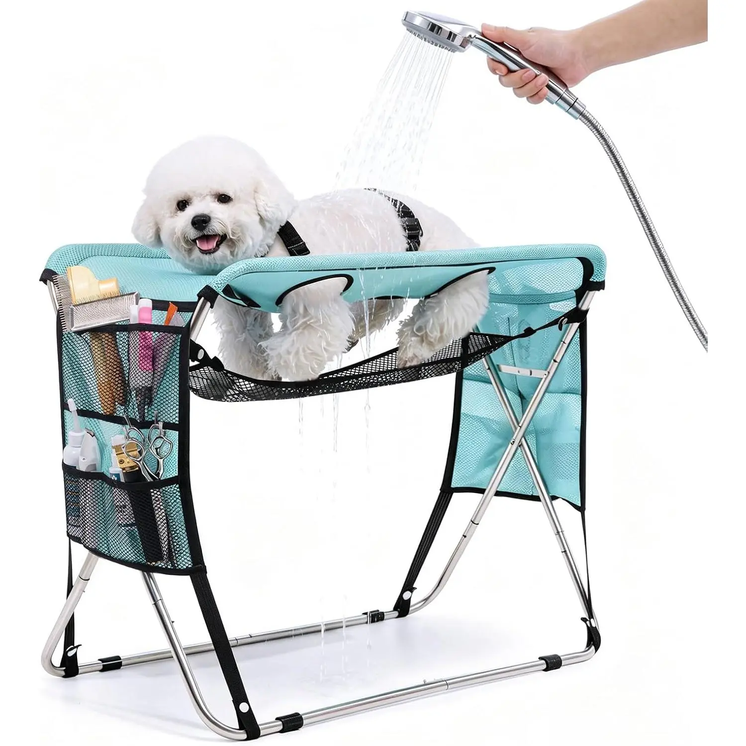 New Update Dog Grooming Hammock with Stand, Foldable Pet Grooming Table for Home, Senior Dog Joint Support Protect Tool for Nail Trimming & Daily Care, Holds up to 165 lbs