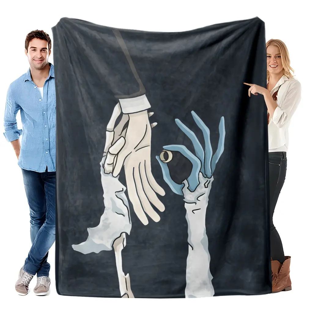 Corpse Bride Victor & Emily Hand Reaching Out Cartoon Print Anti-Pilling Fleece Blanket - 1-Piece Soft Fluffy Couch Throw, Gothic Romantic Gift for Animation Fans, All-Season Minimalist Home Decor (Multi-Size), One-Piece