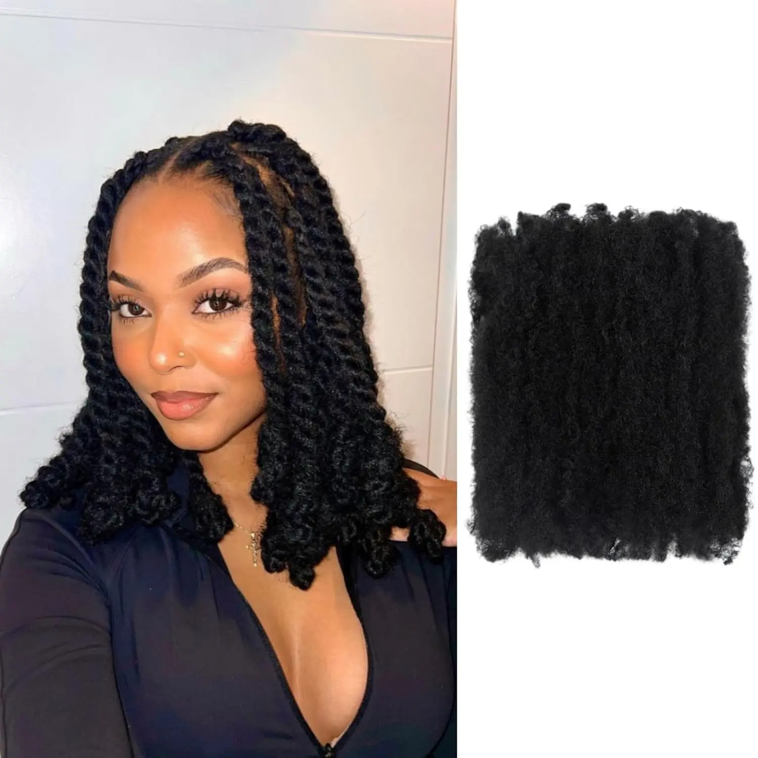 Afro Kinkys Bulk Hair for Dreadlocks Extensions Repair  12 Inch 50g  Springy Afro Kinky-Curly Hair for Twist Braiding Mini Twists Crochet Hair Braids Locks  Black