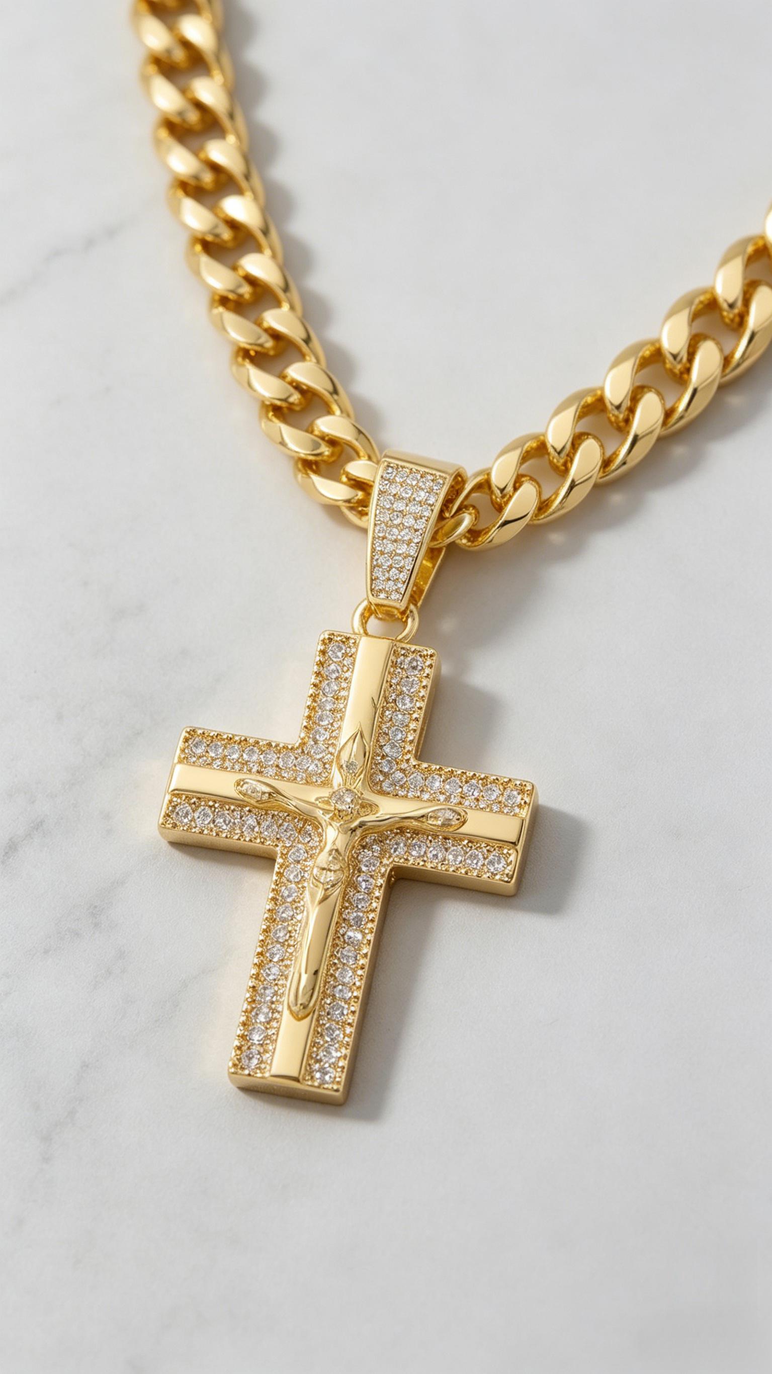 Men's Hip Hop Cross Necklace Iced Out Design with Cuban Chain