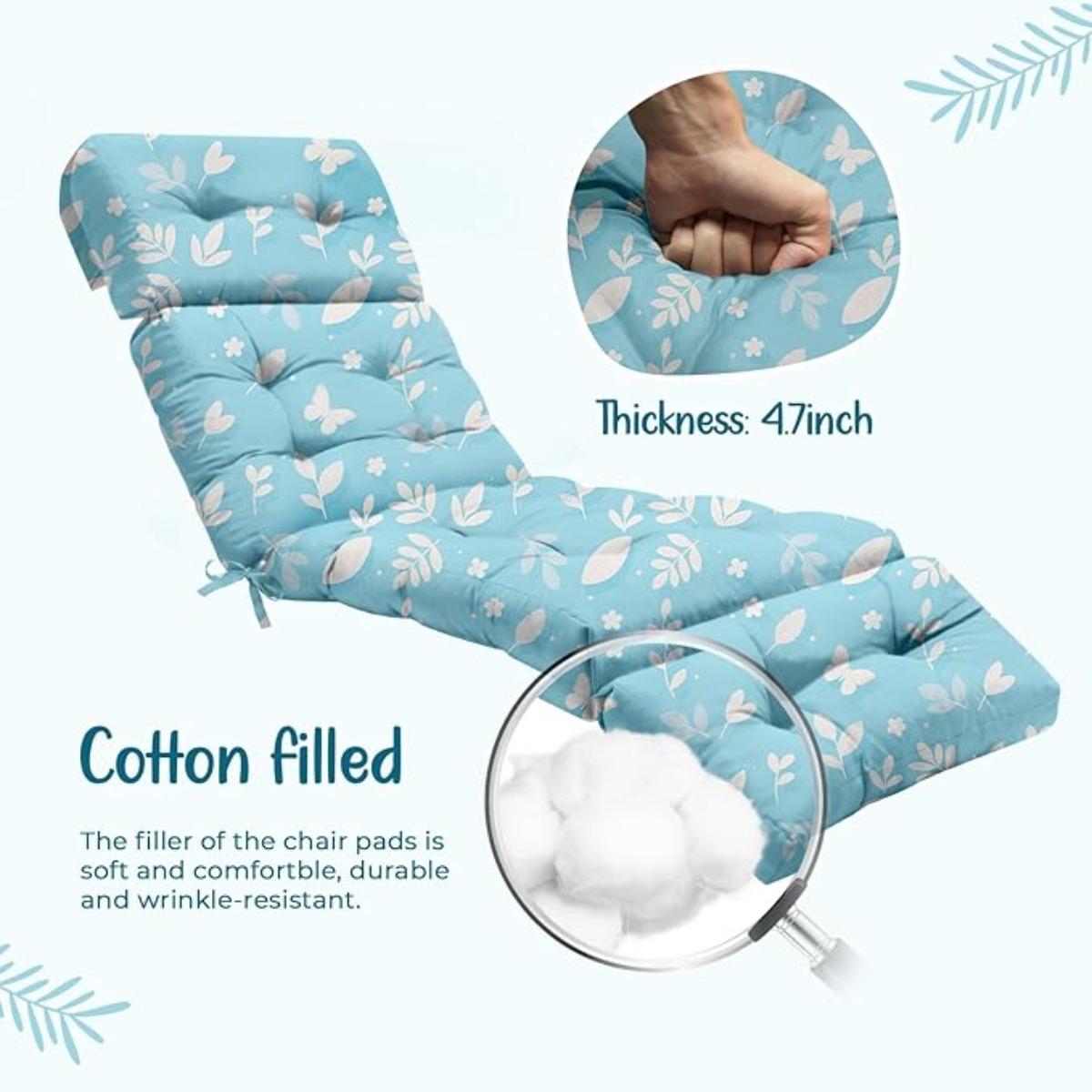 Outdoor Chaise Lounge Chair Cushion 75.1 x 22.8 x 4.7 Inches 100% Waterproof Replacement Cotton Patio Pool Lounge Chair Cushion for Outdoor Furniture with Ties