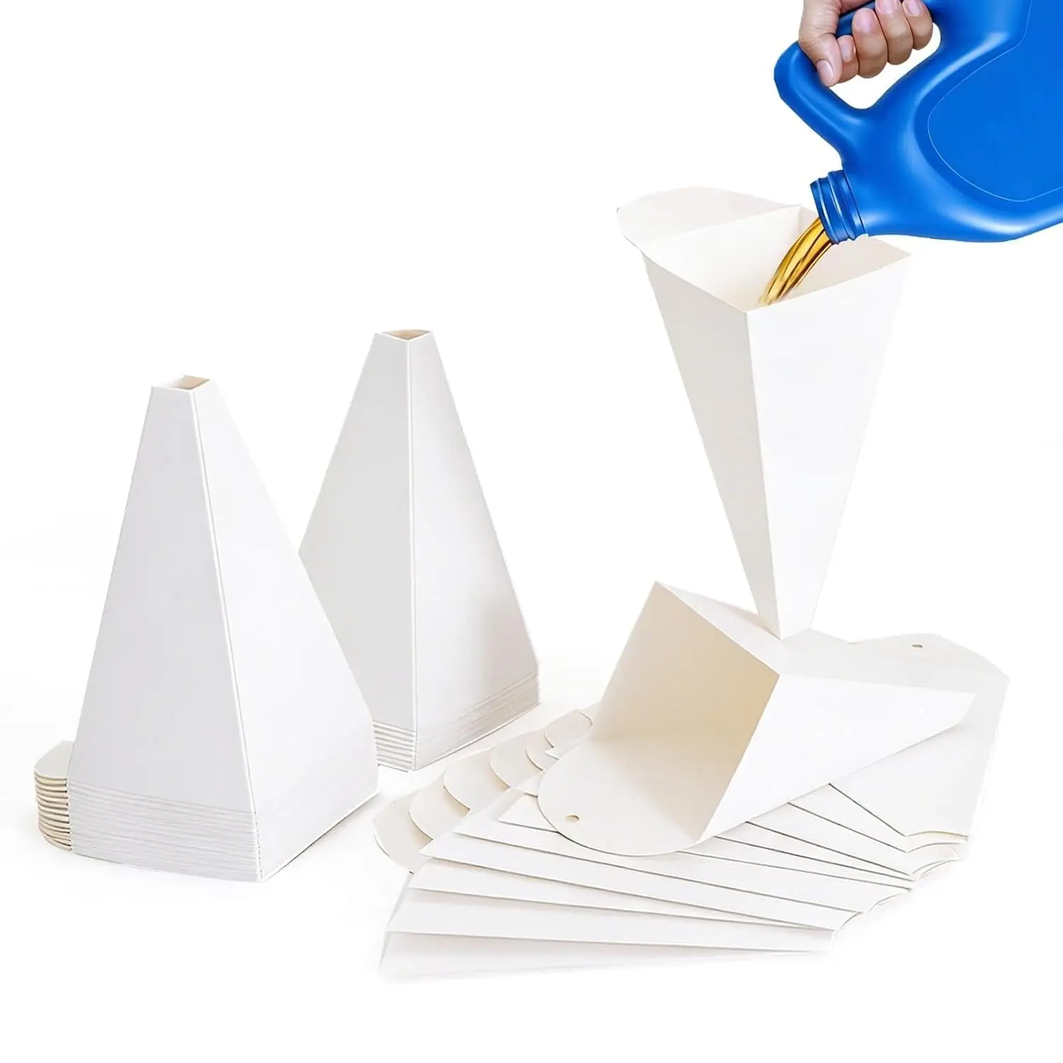 50 count Foldable Paper Funnels, Disposable Funnel for  Oil Filler, 8 oz