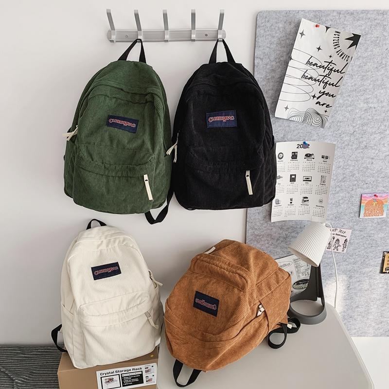 Vintage Boy Girl Corduroy Green School Bag Men Women Laptop College Backpack Cool Lady Student Fashion Female Travel BookBag New