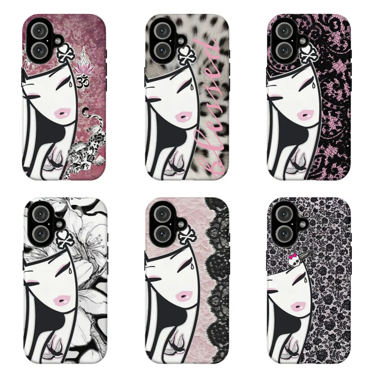 Tokidoki Y2K Pink Gothic Girl Lace Phone Case Tokidoki Coquette Skull Leopard Print Phone Cover Compatible for iPhone 17 Promax 16 15 14 13 12 11 and for Samsung S22 S23 S24 S25 S26 Ultra Best Gift for Her Him