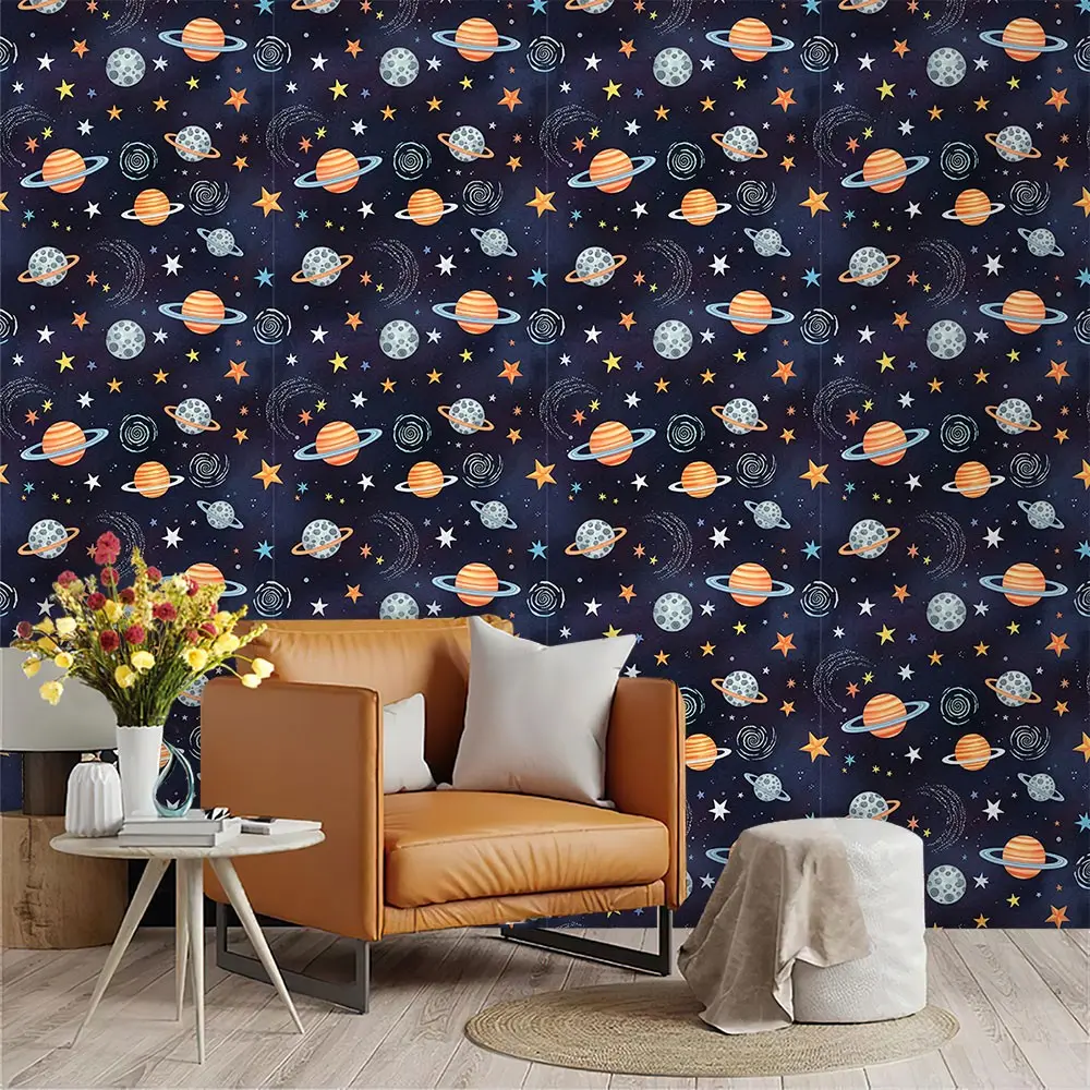 Vintage Watercolor Deep Space Theme Wallpaper, PVC Material, Peel and Stick, Ideal for Kitchen/living Room/bedroom Decor, Mould-Proof