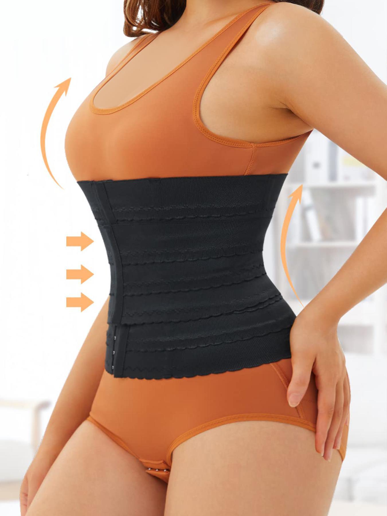 Women's Solid 3-sectional Hook & Eye Waist Trainer, High Stretch Tummy Control Corset for Daily Wear, Women Shapewear Clothes Halloween dailydrip comfyessentials midsize tiktokshopbacktoschool