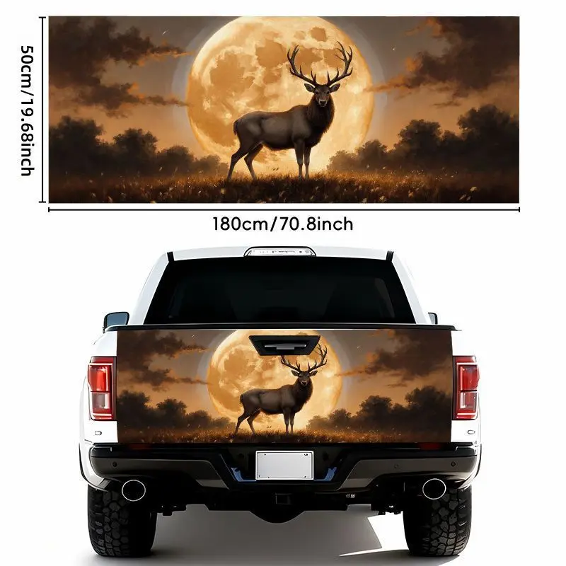 1pc 19.69 X 70.87inch 1pc 3D Deer with Luxurious Antlers Car Sticker - Majestic Night Scene (Full, Grassland, Shadowy Forest) - Waterproof, Easy to Apply And Remove, Strong Weather Resistance - Suitable for Car Tailgate, Bumper, Window - Compatible with