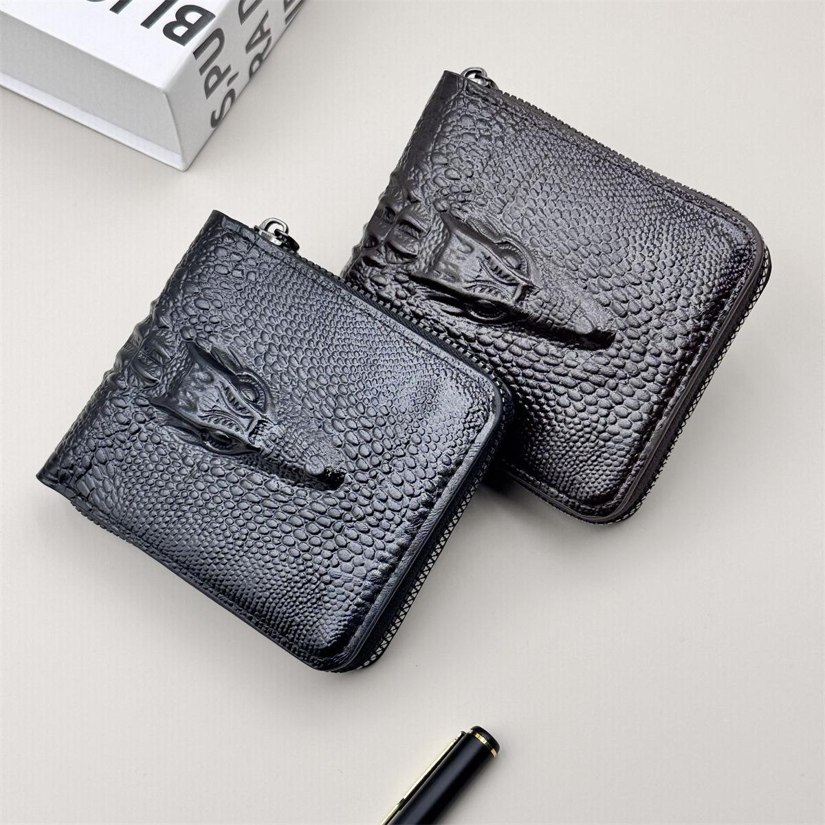 Men's Short Crocodile Zip Wallet PU Leather Bifold with Multiple Card Slots Large Capacity Coin Purse & Cash Organizer for Everyday Carry