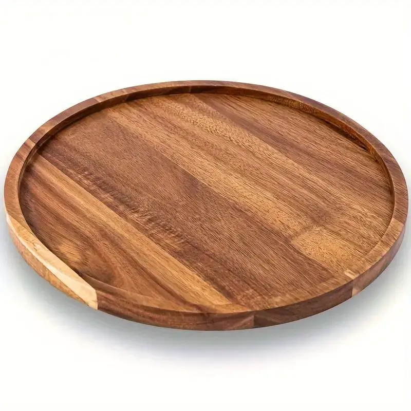 Wooden Round Plate, Wooden Serving Plate, Serving Tray, Kitchen Accessories, Household Tableware for Home Kitchen Dining Room