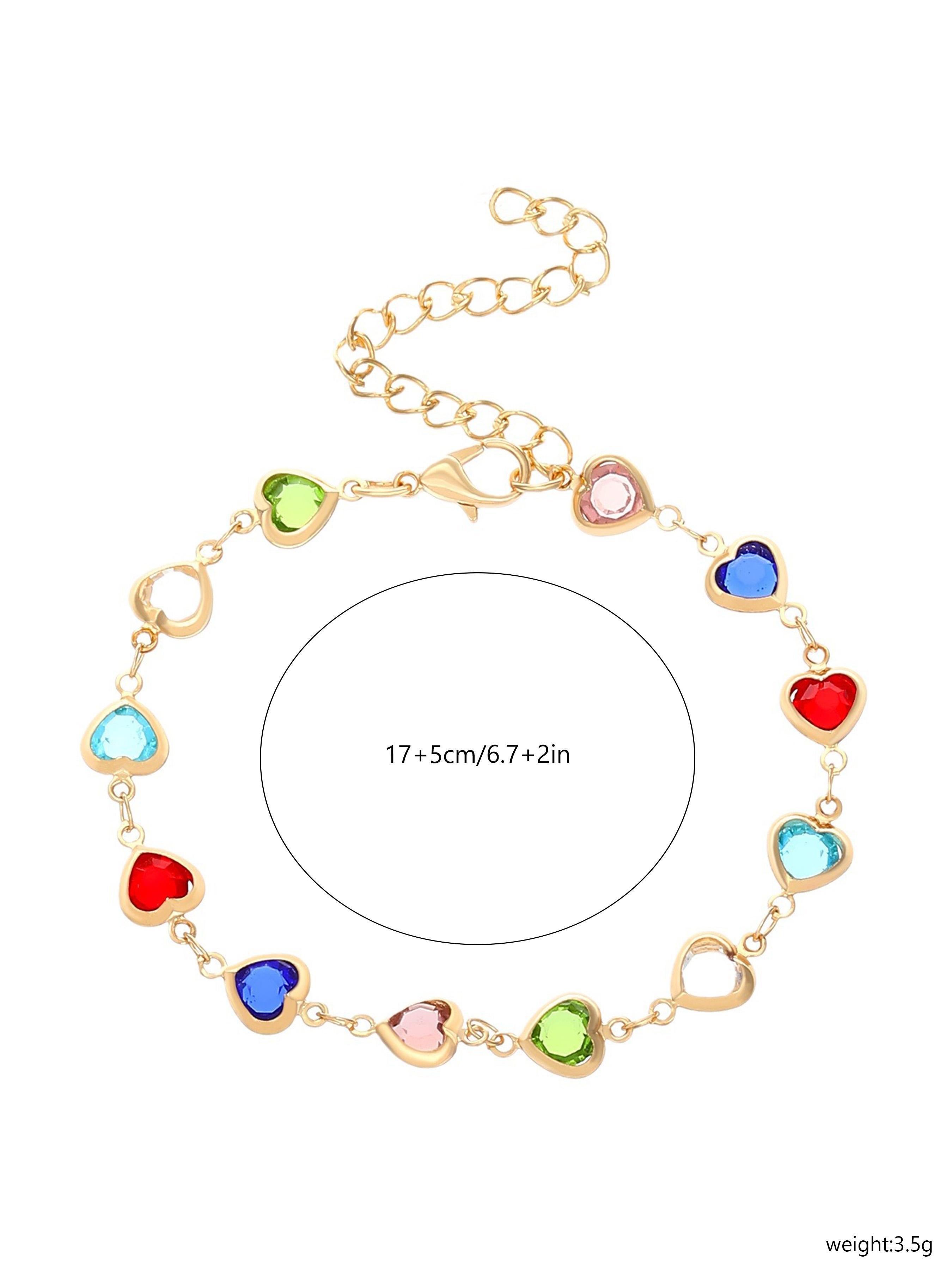 Colorful Heart Shaped Zirconia Decor Bracelet, Fashion Jewelry for Party, Daily Clothing Decor, Trendy All-match & Exquisite Jewelry for Birthday Gift, Trendy Fashionable Accessories