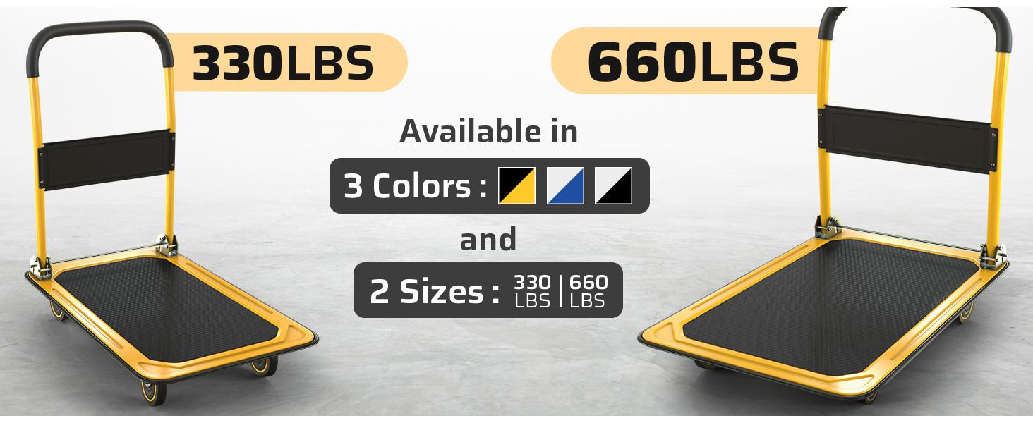 Heavy Duty Foldable Push Cart Dolly |   330 lbs. Capacity |   Upgraded Collapsible Hand Truck Folding Platform with Swivel Wheels |   Flat Bed Moving Wagon |   Space Saving Push Handle (Blue)