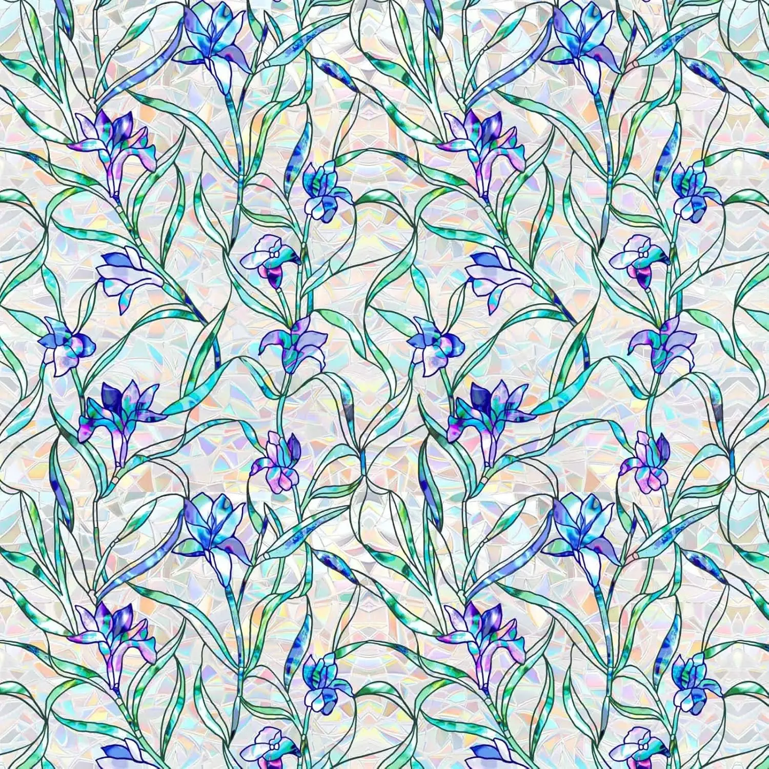 Rainbow Window  Film,Stained Glass Window Film Static Cling,Heat Control,UV Blocking,Anti-Glare for , Bathroom, Bedroom Windows,Glass Door, No Glue  Vinyl 17.5'' x 78.7'' (Blue)