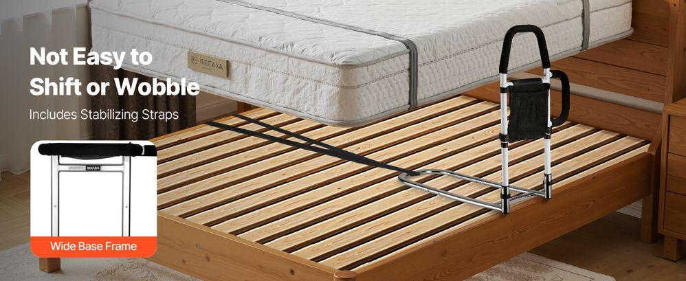 Bed Rail for Elderly, Bedside Assist Rails with Side Handle and PU Handrail, Adjustable Height Carbon Steel Pipe Bedside Cane, Bed Bars for Seniors & Patients, Fits King, Queen, Full, Twin