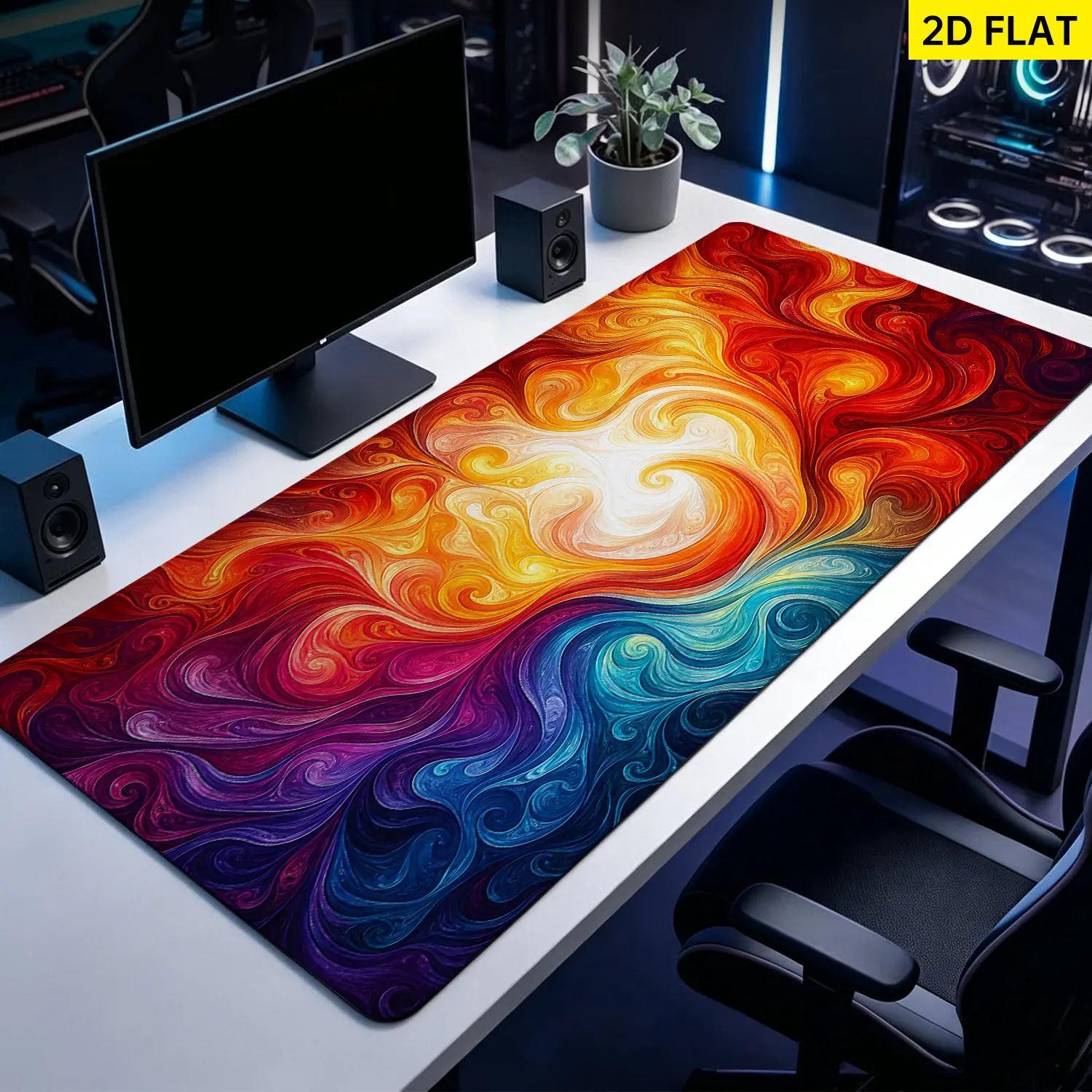 Extra Large Abstract Print Fluid Swirls Mouse Pad with Rubber Base, Multi-Size, Non-Slip, Washable, Lock Edge, Premium Multipurpose Desk Pad for Office, Gaming (for Gamer Users, Desktop Protection & Gifting)