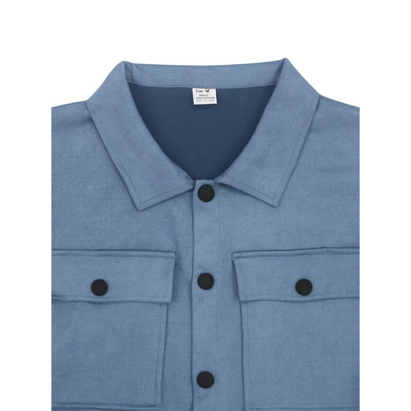 2pcs Men'S Casual Solid Color Sweatsuit Set, Polyester Knit Fabric with Slight Stretch, Regular Fit, with Lapel Collar, Button Details, for Spring/Fall - Fashionable American Style Workwear Jacket and Pants Combo