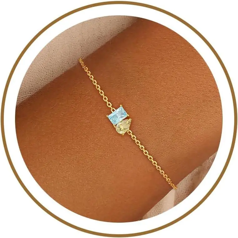 Dainty Gold Birthstone Bracelets for Women Non Tarnish Bracelet| 14K Gold Plated, Cubic Zirconia Stackable Friendship Bracelets, Waterproof Jewelry, Gifts for Mother Friend Sister Birthday