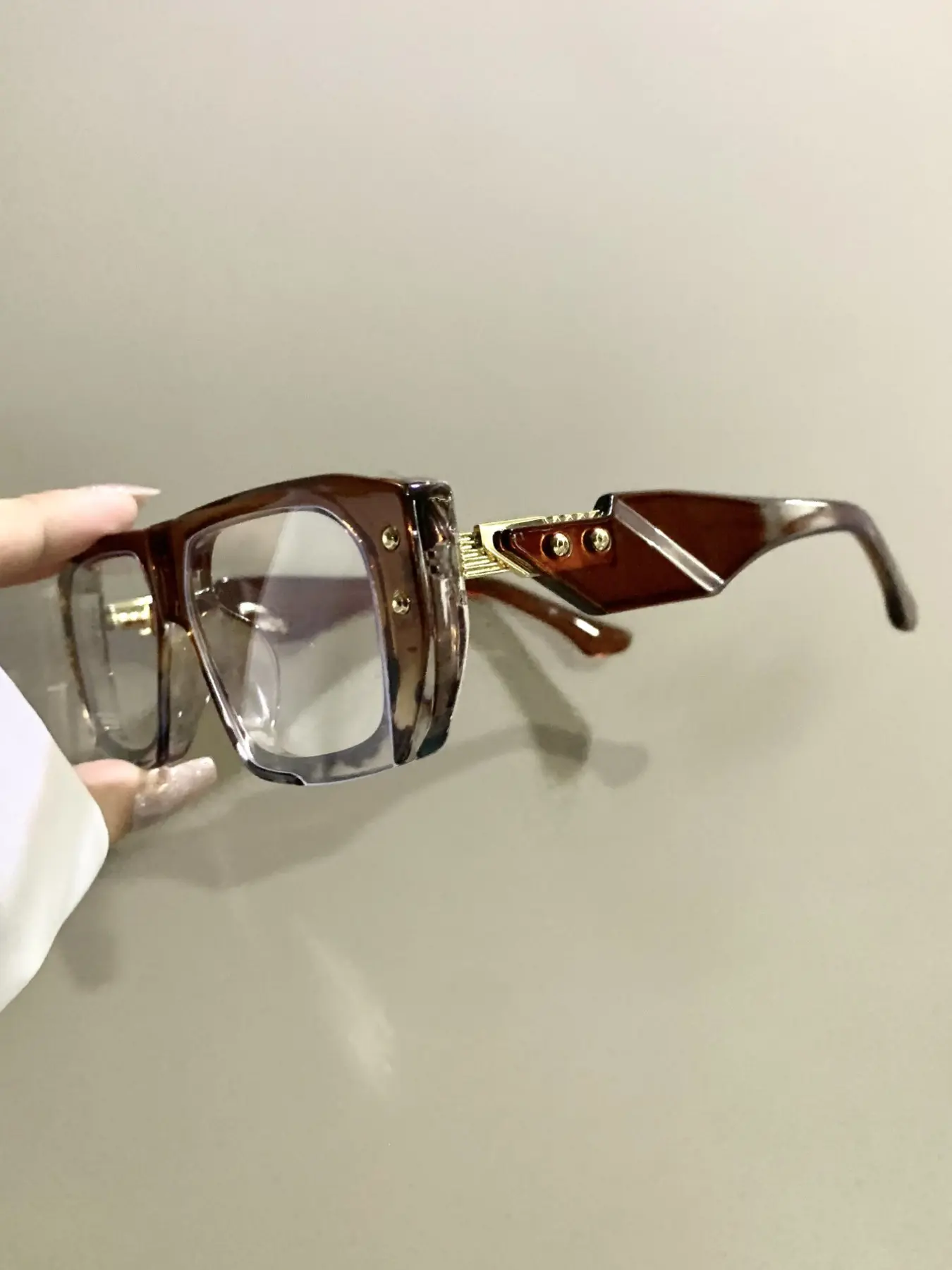 Punk Fashion Thick Rectangular Frame Glasses, Trendy Decorative Eyeglasses with Novel Frame Legs, Metal Hinge Eyewear for Women and Men