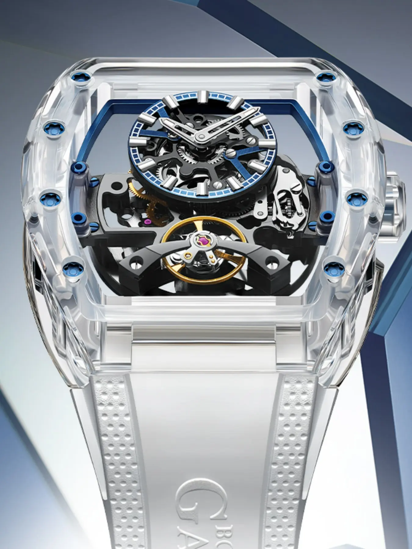 BONEST GATTI BG6005 Men Skeleton Automatic Mechanical Tonneau Watch Hollow Dial 31mm Rubber Strap Pin Buckle Luminous 30M Daily Waterproof High Fashion Wristwatch Multiple Colors Suitable For Male Street Look Daily Commute Party Gathering And Weekend