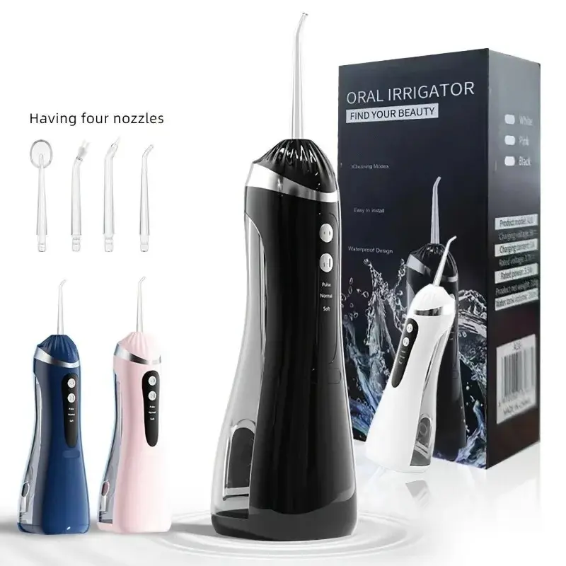Rechargeable wireless electric water flosser, providing three modes, four types of nozzles, 360 degree rotating nozzle holder, USB power supply, perfect gift for oral care