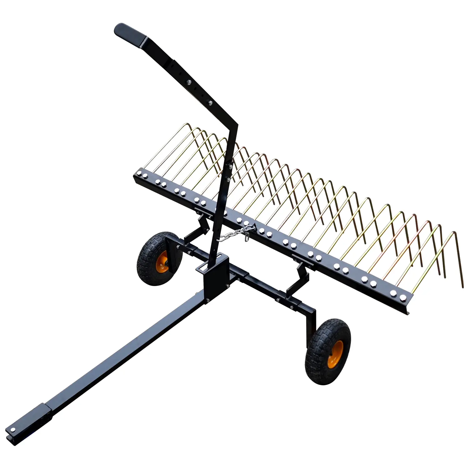 60 Inch Tow-Behind Dethatcher for Lawn Tractors and ATVs, 24 Adjustable Tines, Yard Rake for Removing Thatch, Leaves, Pine Needles, Ideal for Lawn, Garden, and Farm Grass Care