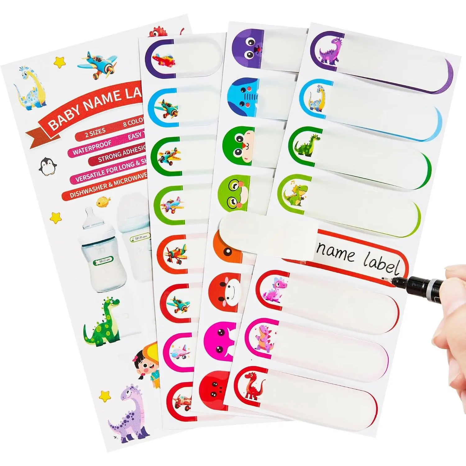 Name Tag Stickers 64 Packs  Lables  Size & Colors | Self-Laminating, , Write-,  Bottle Lables,  Labels, Dishwasher Safe