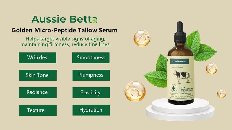 Aussie Betta High Performance Golden Micro-Peptide Tallow Serum & Time-Repair Tallow Revitalizing Cream 100g Anti Aging Collagen Retinol for Fine Lines Dark Spots No Irritation Skin Repair Rejuvenating