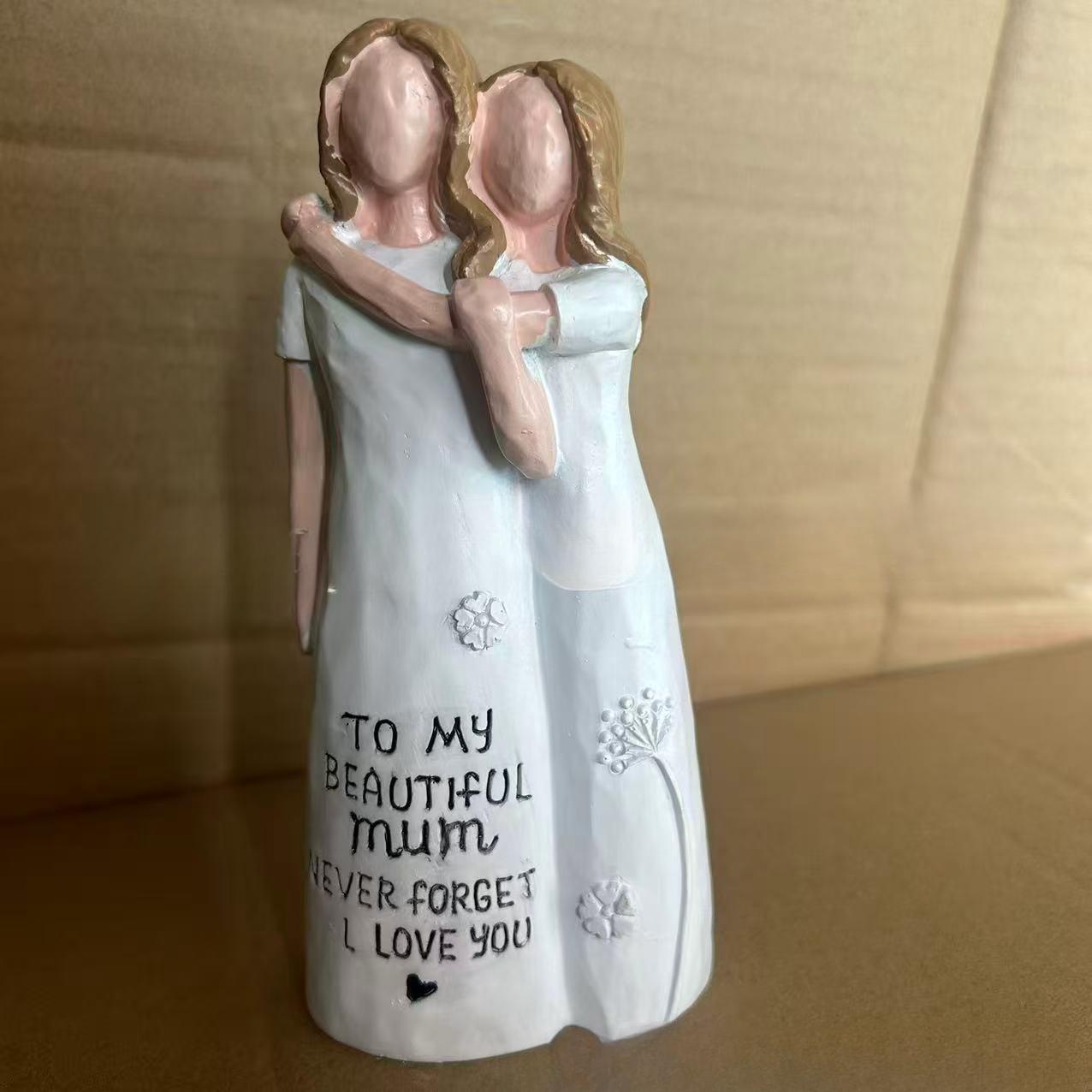 Handmade Mother & Child Resin Sculpture, Vintage Angel Figurine, Mother's Day Gift, Home Decor Ornament