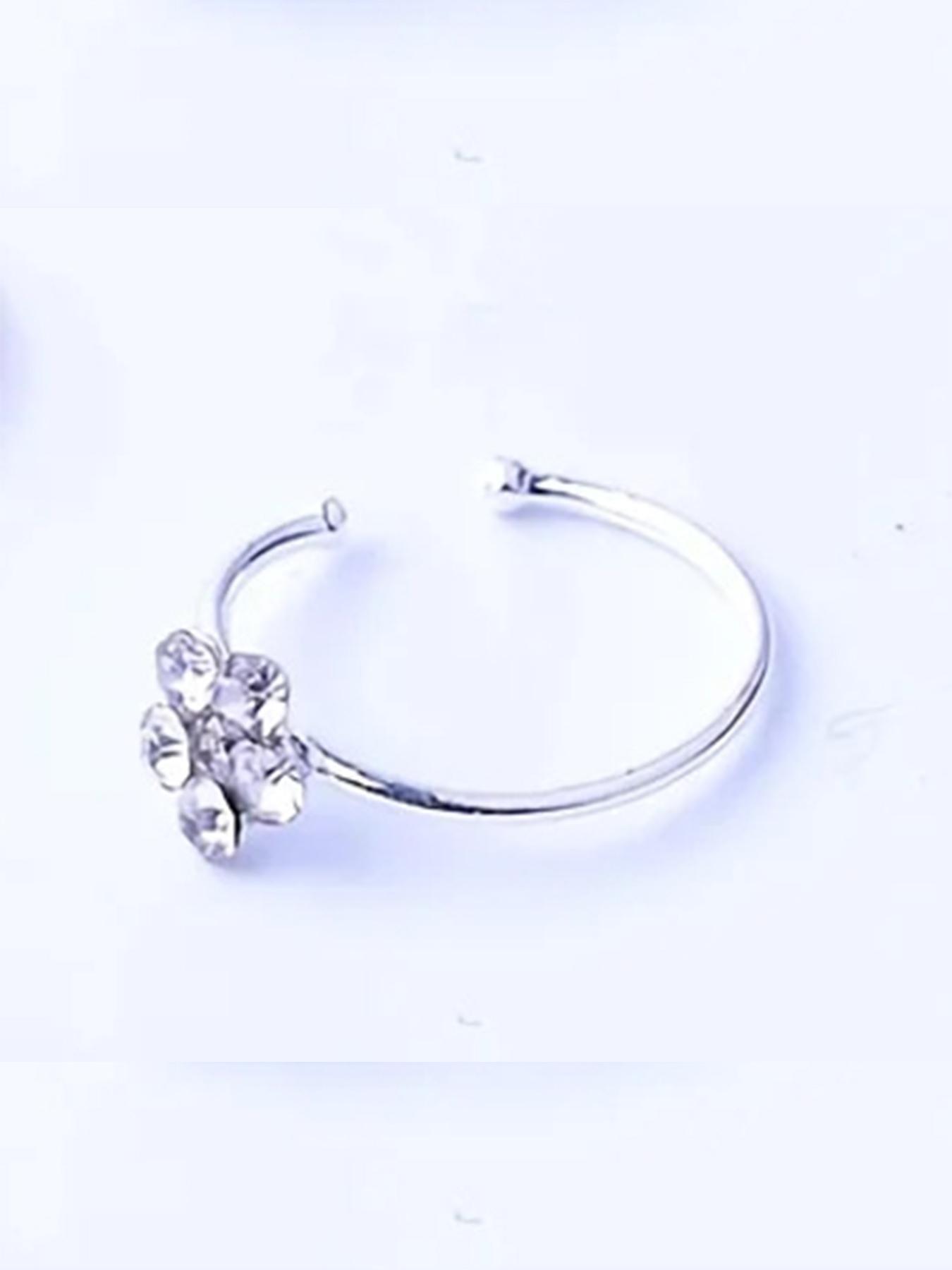 Women's Elegant Rhinestone Decor Nose Ring, Simple Trendy Flower Design Nose Piercing Jewelry, Fashionable Daily Wear Body Jewelry for Women & Girls, Rhinestone Nose Studs For Girls