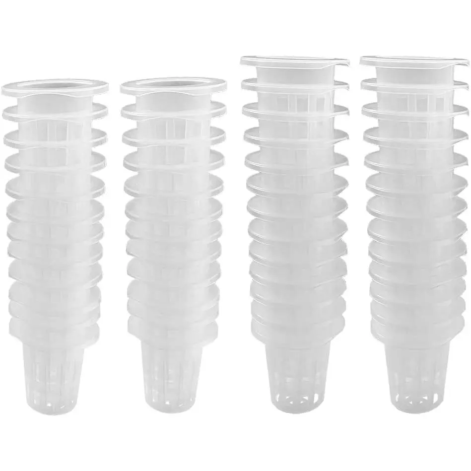 50 Pack 1.77" Garden Net Pots Cups, Slotted Mesh Pot Baskets, White | Seed Growing Media, Hydroponics System Supplies, For Aquaponics/Orchids/Rockwool Cubes, Heavy Duty Round Wide Rim Design