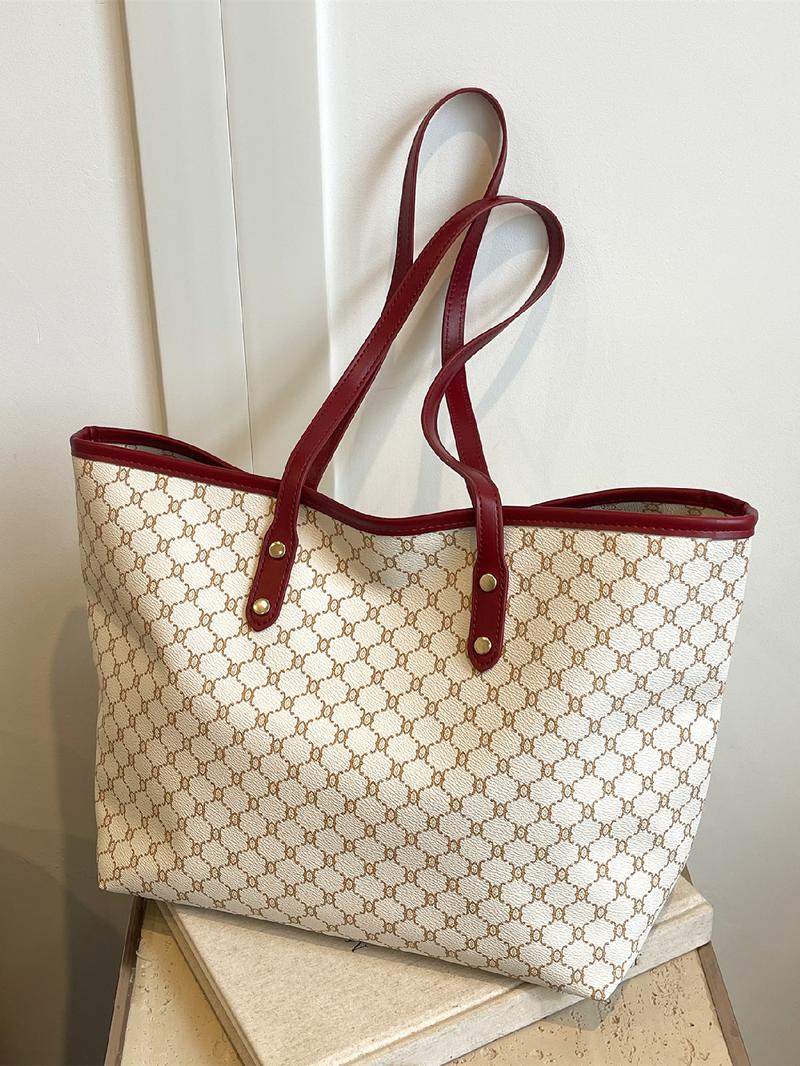 Women's Elegant Geometric Pattern Stylish Tote Bag, Fashionable Large Capacity Shoulder Bag for Women, Casual Trendy Versatile High-quality Daily Commuting Bag