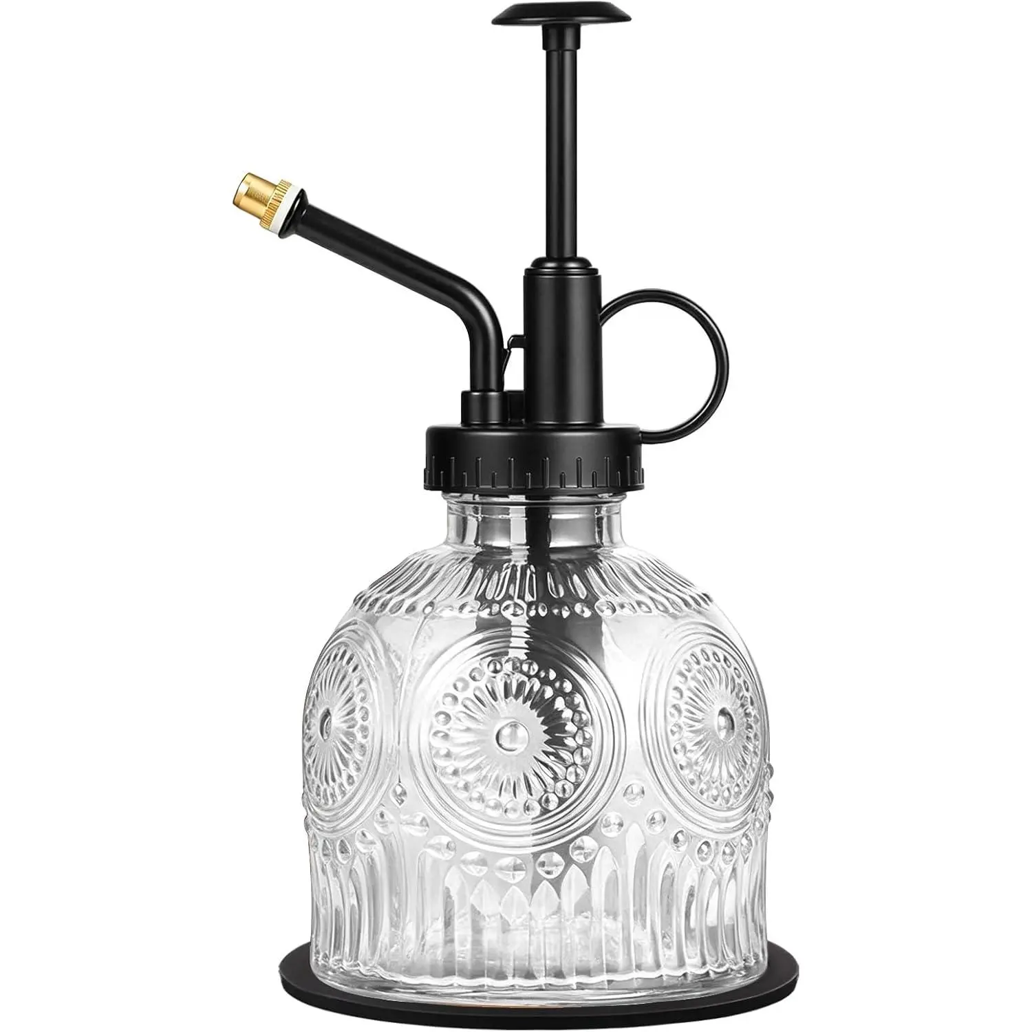 Glass Plant Mister Spray Bottle Vintage Refill Leak Proof Watering Can 8oz |   for Indoor Plants, Houseplants, Gardening, Cleaning, Hair & Pet Care with Mist Nozzle (Clear-black Pump)
