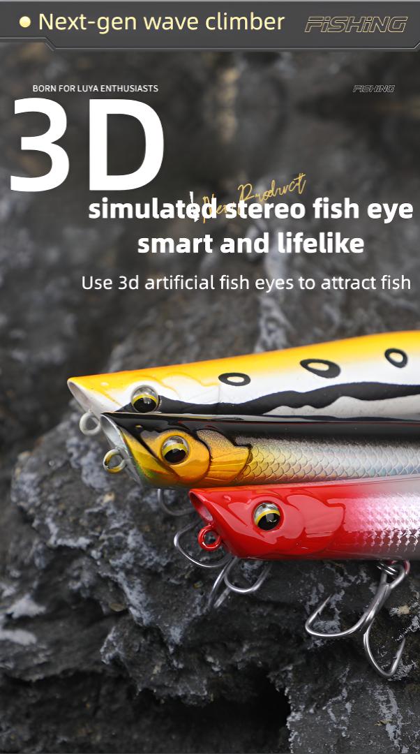 Scarlet Big Fishing Lure P2 Popper Lures with 3D Eyes, Joybait Bait Dog Mud Puppy Fishing Bait Ultra Topwater Saltwater Fishing Lures, Fishing Equipment Including Rod for GT Tuna Bass Large Fish Surf & Offshore Saltwater Fishing#big fishing lure p2